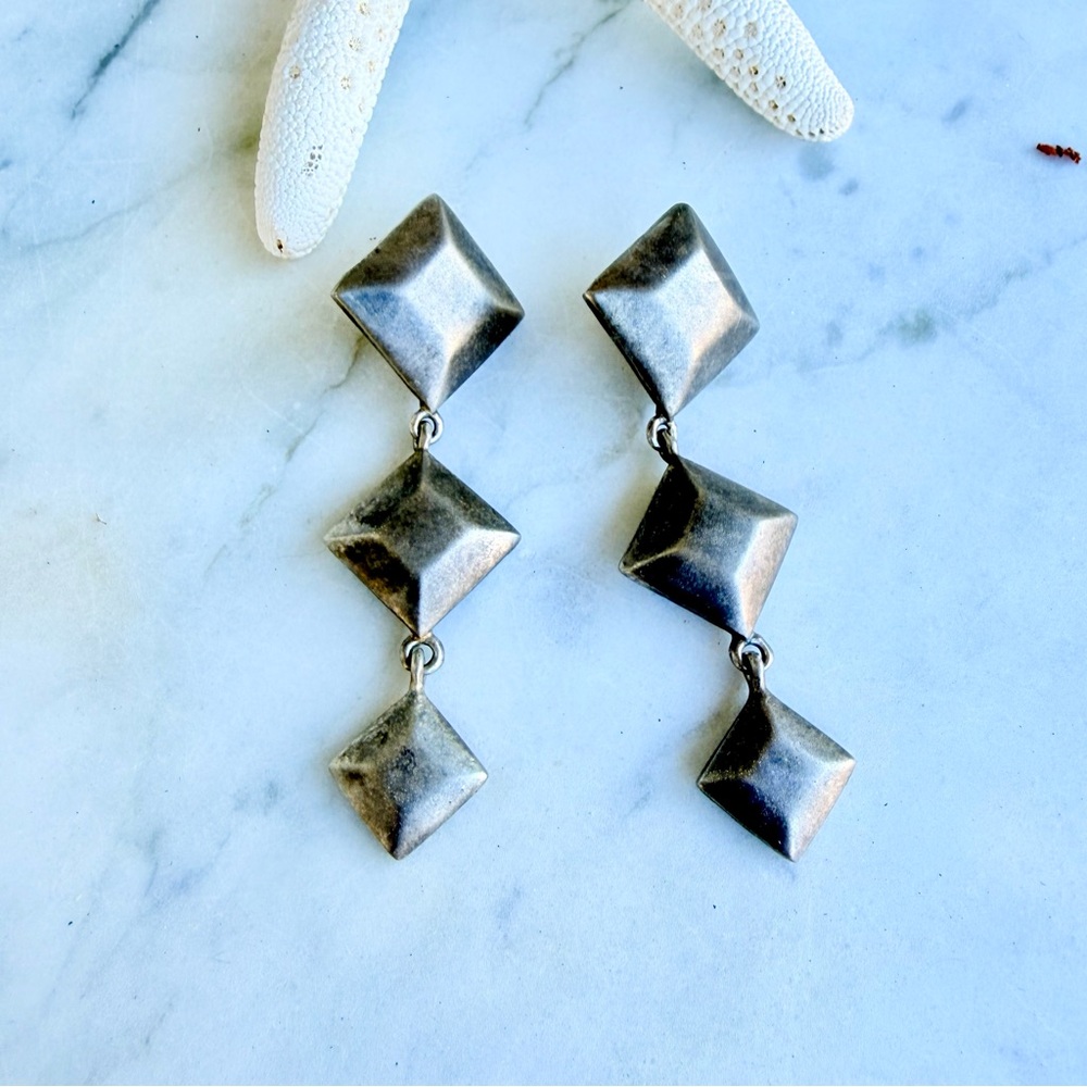 Vintage Modernist Geometric Tiered Dangle Earrings